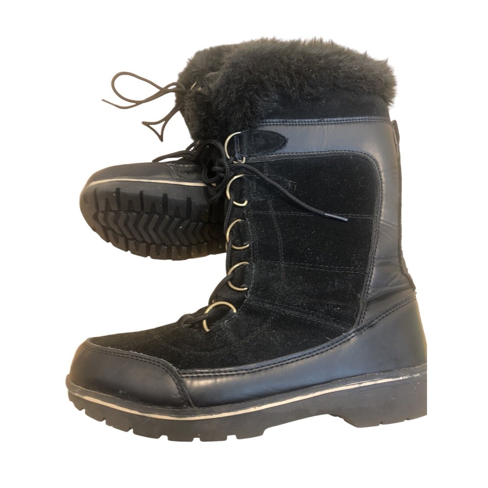 Ladies 8 Winter Fur Lace Up  Snow Boots Suede‎ Rubber Waterproof Tall Outdoor